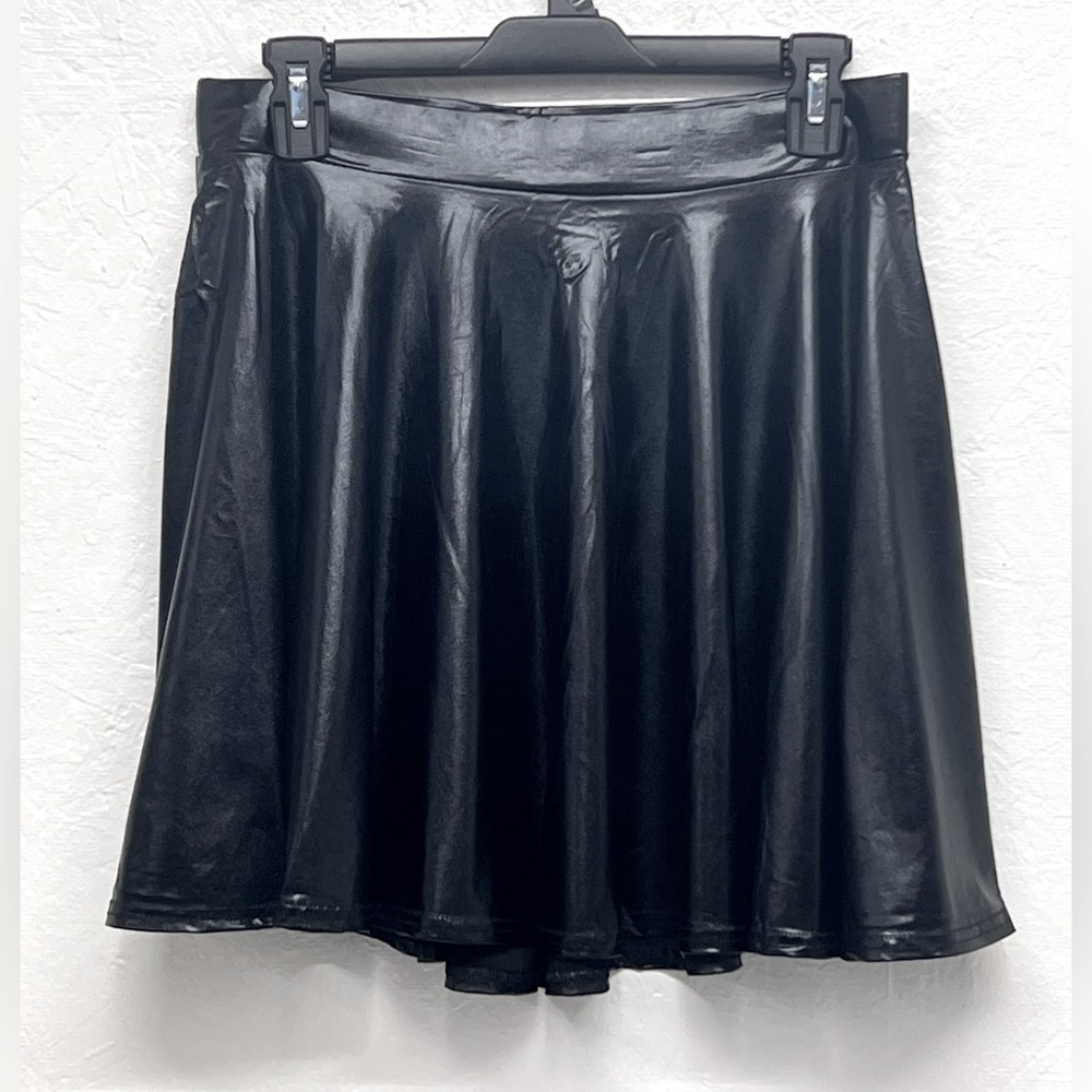 Women's Metallic Skirt Ballet Dance Disco Pleather Skater Holographic Skirt - L